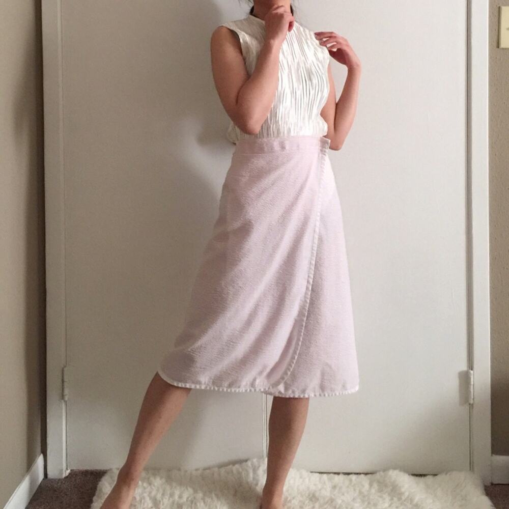 Vintage Baby Pink Gingham Wrap Midi Skirt.--ZA5